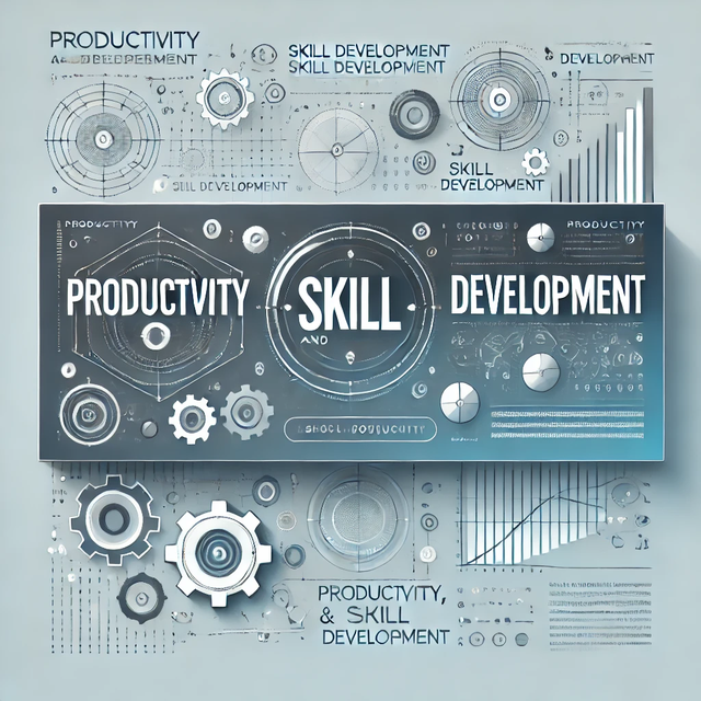 DALL·E 2024-08-28 09.20.38 - An eye-catching blog header image featuring the text 'Productivity, Skill, and Development' in a modern and clean font. The design should be professio